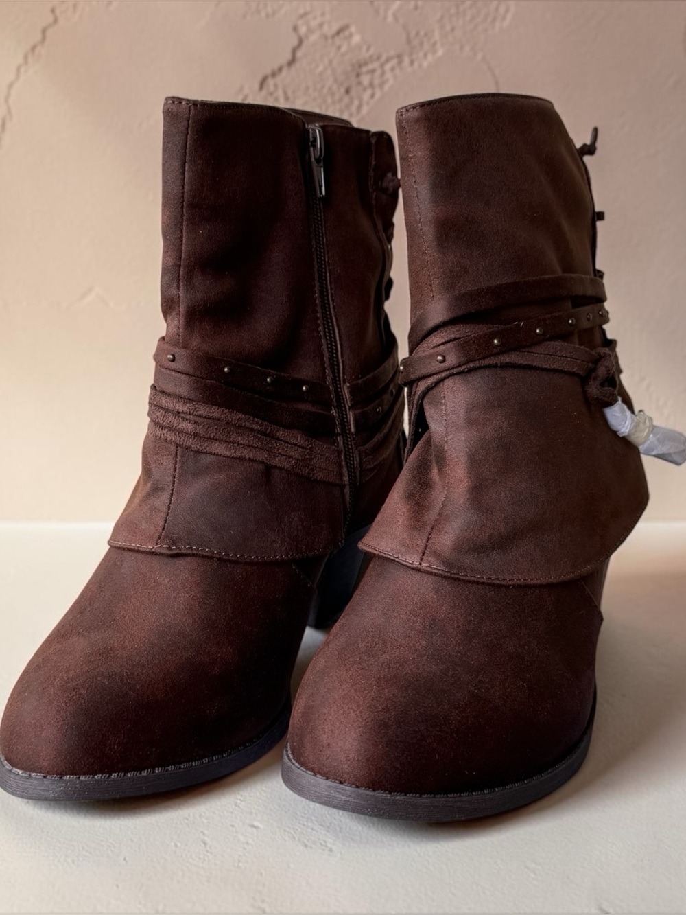 Jellypop Petra Dark Brown Faux Suede Boho Studded Booties - Size 9
